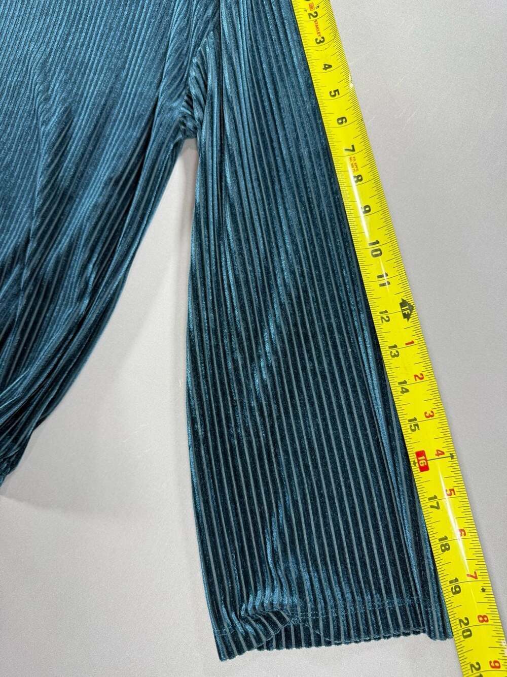 Carolina Belle Montreal Teal Pleated Velour Long Sleeve Top Women's Medium - Picture 7 of 13